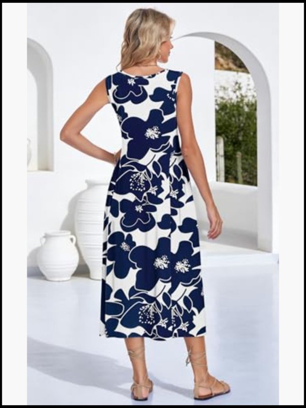 Sleeveless Button Maxi Dress with Pockets A-Line Flowy Summer - Picture 3 of 7